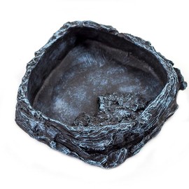OMEM Reptile Natural Bowl Food and Water Dish Resin Made (Black L)