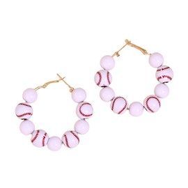 Sport Ball Dangle Earrings Football Baseball Basketball Soccer Beaded Hoop Earrings Football Baseball Earrings Sport Fun Jewelry Game Day Accessories (Baseball A)