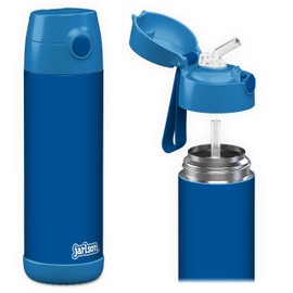 Jarlson® Kids Water Bottle CHARLI [18OZ] - Stainless Steel Thermo Bottle with Straw - Insulated, Spill Proof Waterbottle for School & Sports - Thermo Tumbler for Boys & Girls (Blue)