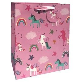 Glick Luxury Gift Bag, Large Gift Bag, Celebration Gift Bag, Unicorns Gift Bag, Gift Wrap Bag, 260x315x135mm, Pink