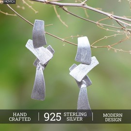 NOVICA Artisan Handmade .925 Sterling Silver Drop Earrings Modern from Bali Statement Indonesia 'Contemporary Spirit'