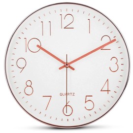 Bernhard Products Rose Gold Wall Clock 12 Inch Silent Non-Ticking Quality Quartz Battery Operated Easy to Read Decorative Modern Design for Home/Office/Kitchen/Bedroom/Living Room (Rose Gold)