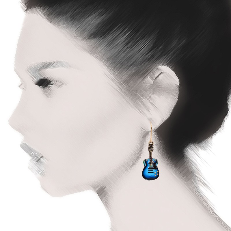 Spinningdaisy Hanging Classic Rock Guitar Earrings (Turquoise)