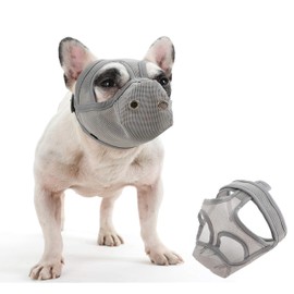 CILKUS Short Snout Dog Muzzles - Bulldog Muzzle Adjustable Breathable Mesh Can Stick Out Tongue and Drink Water Anti-Biting and Training Dog (S (15.3"-16.1"), Grey)