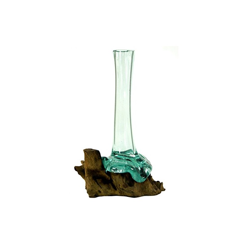 GURU SHOP Vase aus Recycelingglas, Glasvase Wurzelholz - M10 30cm,
