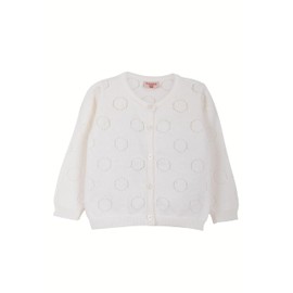 Baby Cardigan with Heart Pattern for Girls and Boys, High-Quality Baby Clothing, Crew Neck, Unisex Knitted Jacket, 6-24 Months, Bone Circle