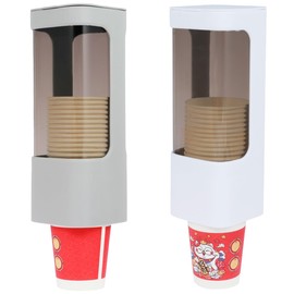 2Pcs Cup Dispenser Wall-Mounted Pull Type Water Cup Holder Fits 3-5oz Paper Cups Large Capacity Dust-Proof Water Cooler Cup Organizer with Lid for Kitchen Office