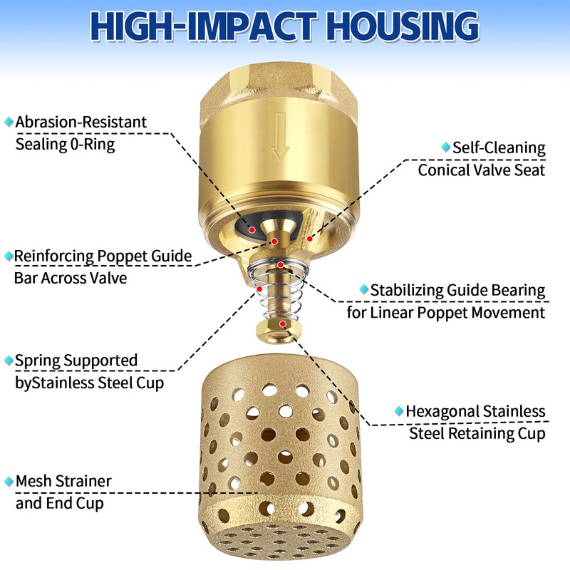 Brass Foot Valve 1 inch NPT Heavy Duty Spring Mesh