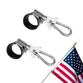Whip Flag Clips with Carabiner Clamp, Flag Clips for Outside, Stainless Steel Flag Pole Clips for Flagpole to Hold Flag with Pole Rings 0.75-1.2 Inches Diameter for Boat, Truck, Atv, Garden (2 Pack)