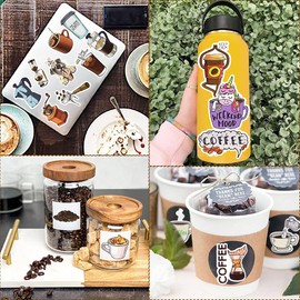 QTL Coffee Stickers for Water Bottles Adults Coffee Stickers for Laptop Coffee Cup Stickers for Scrapbooking Coffee Vinyl Waterproof Stickers 50 Packs