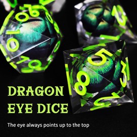 FONVGOGO DND Dice Set Movable Dragon Eye Resin Dungeons and Dragons Dice 7 Pieces Polyhedral D&D Dice Game Cube with Gift Box DND Dice Set (Dragon Eye Green)