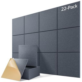 22 Pack Self-Adhesive Acoustic Panels, 12" X 12" X 0.4" High-Density Sound Proof Foam Panels for Walls, Soundproof Wall Panels for Home & Office (Dark Gray)