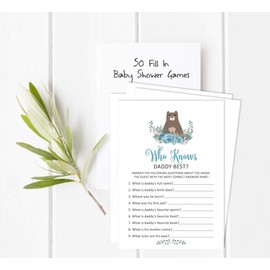 Inkdotpot It’s A Boy It’s A Girl 50-Pack Who Knows Daddy Best Baby Shower Game Cards Jungle Animals Fun Activity Cards