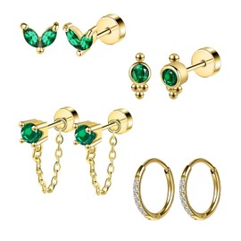 AOEDEJ Flatback Earrings for Women Gold Hoop Earrings for Women Gold Earring Set for Multiple Piercing Stainless Steel Gold Earrings, Stainless Steel, No Gemstone