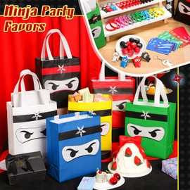 Seenelling 12 Guests 98 Pcs Ninja Party Favors Include Ninja Non Woven Bags Inflatable Ninja Toys Bouncy Balls Throwing Flying Slingshot Headbands Silicone Bracelets Keychains for Party Supplies
