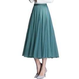 SUZALA - Falda de tul elástica de cintura alta, plisada, falda midi de malla en capas, falda de tutú fluida, Turquesa de tul para cintura de 23 a 41 pulgadas, One Size Long