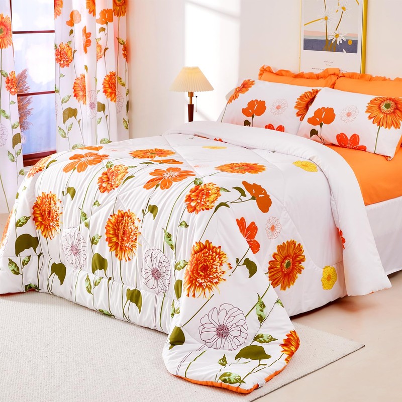 EVENHUG Orange Sunflowe Curtains Floral Window Curtain Panels Drapes for