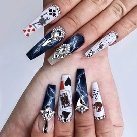 EBANKU 10 Sheets Poker Nail Art Stickers Decals, Playing Card Style Nail Stickers Numbers Letter Graphics Nail Accessories for Women Girls Nail Art DIY Design Decoration