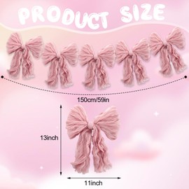 Hokoad Pink Bow Garland Banner, Bow Party Decorations for Coquette Birthday Party Hanging Swirls Decorations for Baby Shower Wedding Favors Bridal Shower Supplies Baptism (Pink)