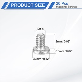 uxcell M1.6-0.35 x 2mm 20Pcs Flat Round Head Screws 304 Stainless Steel Phillips Drive Machine Screws Hardware Fastener for Furniture Connection