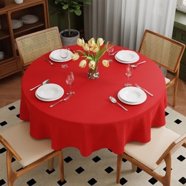 Zdada Round Table Cloth 60 inch, Circular Polyester Tablecloth, Red Washable Fabric Table Clothes Table Cover for Wedding Christmas Parties
