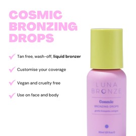 Luna Bronze Cosmic Bronzing Drops | Lightweight, Hydrating & Washable Liquid Bronze Drops | Non-Greasy Formula Enriched with Sodium Hyaluronate & Shea Butter | Responsible Mica (30ml/1.01 fl. oz)
