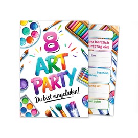 Junaversum 8 Invitation Cards for 8th Children's Birthday Art Creative Party Painting Party Art Crafts DIY Artist Party Children Girls Invitations Eighth Birthday Invitations Kids