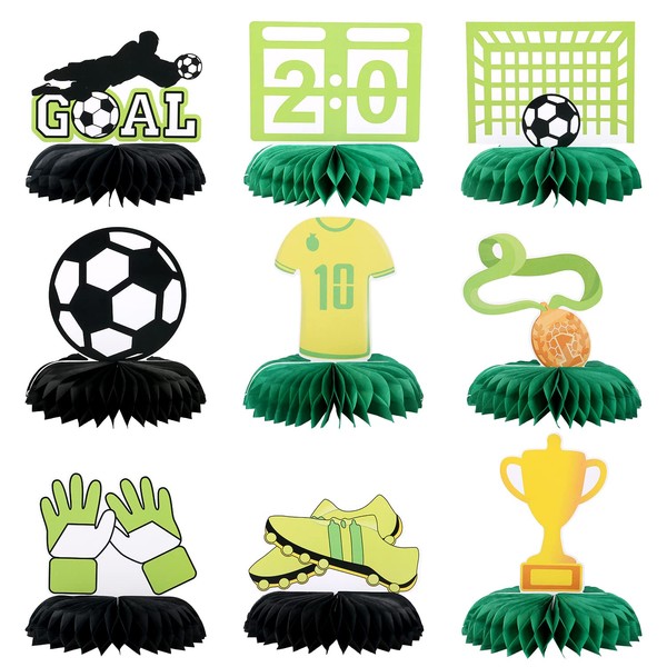 World Cup Football Party Decorations,9 Pcs Soccer Birthday Honeycomb Centerpiece Football Soccer Theme Table Topper Centerpieces,Suitable for Football Party and Restaurant Decoration(Green)