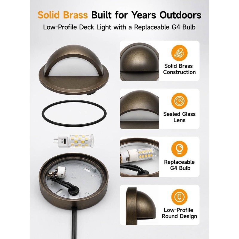 Gardenreet Solid Brass Deck Light, 12V, Bronze, Bulb Not Included,