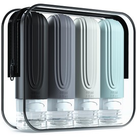 Mrsdry Travel Bottle, 2024 Model Travel Set, Easy to Understand at a Glance, Special Triple Lid Structure, Refill Bottle, Portable, Convenient for Travel, Business Trips, Shampoo Bottle, Storage Pouch