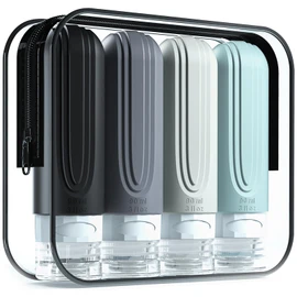 Mrsdry Travel Bottle, 2024 Model Travel Set, Easy to Understand at a Glance, Special Triple Lid Structure, Refill Bottle, Portable, Convenient for Travel, Business Trips, Shampoo Bottle, Storage Pouch