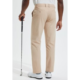 Libin Men's Golf Pants 30" Quick Dry Lightweight Classic Fit Stretch Work Dress Business Casual Pants for Men Comfy Lounge Trousers with Pockets, Khaki, 40W x 30L