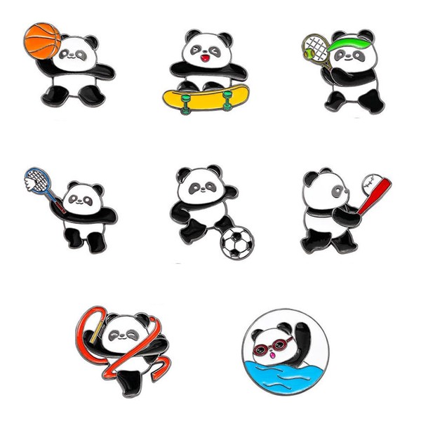 8 Pieces Cute Panda Brooch Pin Set Enamel Pandas Doing