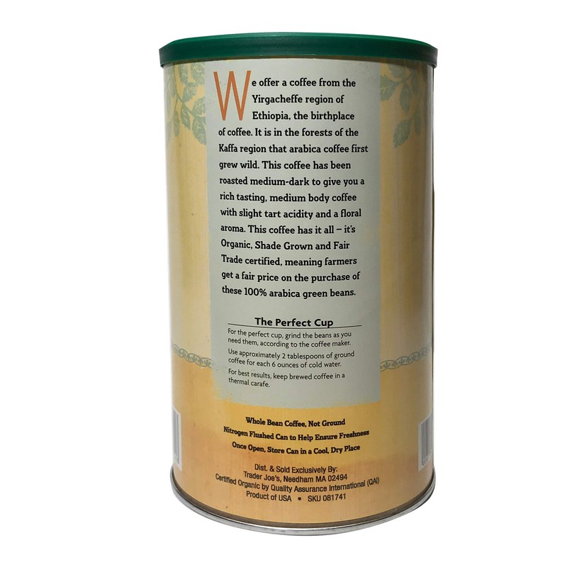 Organic ETHIOPIAN Whole Bean Coffee 100% Arabica USDA Organic/Fair Trade/Kosher