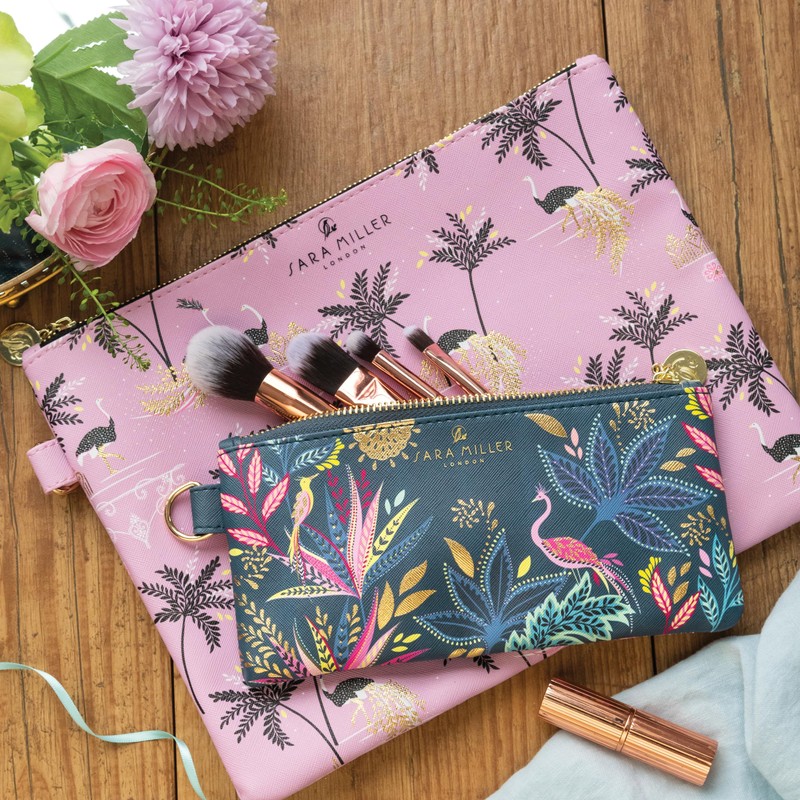 Sara Miller Savannah Large Cosmetic Bag Travel Pouch with Gold