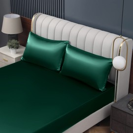 Homiest Blackish Green Queen Size Satin Pillowcase Set of 2, 20 x 30 Inch