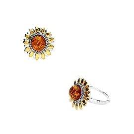 Milena Gold Plated Sunflower Amber Ring