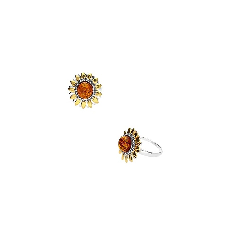 Milena Gold Plated Sunflower Amber Ring