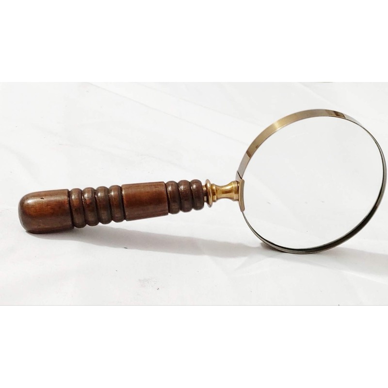 DECONOOR Brass 10X Handheld Magnifier, Wood Handle, Antique, Ideal for