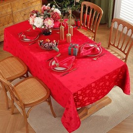 SASTYBALE Christmas Tablecloth Square, Jacquard Table Cloth Spillproof and Wrinkle Resistant with Christmas Tree Patterns for Dining Room & Holiday Decoration (Red, 132 x 132 cm (2-4 Seats))