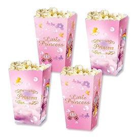 24 Pack Little Priness Popcorn Treat Boxes Dessert Popcorn Cookie Tray Candy Bags Pink Rainbow Princess Fort Theme Party Supplies for Baby Shower or Birthday Party Decorations (6inch)