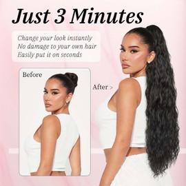 Gx Beauty Claw Clip Ponytail Extension 30 Inches of Wavy Curly Volume for an Effortlessly Fluffy Natural Look; Essential Hair Piece for Women’s Everyday and Party Styles (Black Brown)
