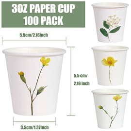 WRAPAHOLIC 3oz Paper Cups - 100 Pack Disposable Bathroom Cups with Wildflower Design, Small Mouthwash Cup for Toothbrush Rinse, Home Bathroom, Picnic, BBQ, Travel and Party