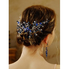 JWICOS Wedding Hair Comb Blue Rhinestone Hair Comb Wedding Hair Accessories for Brides Bridal Hair Accessories Headpiece for Women and Girls