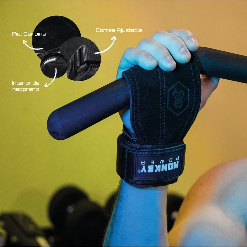 Monkey Power Straps con Callera de Piel, Gym Crossfit Muñequera