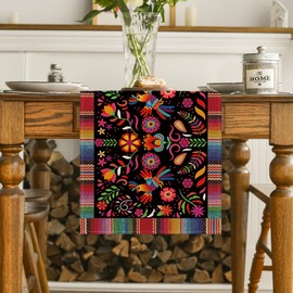 Artoid Mode Bird Dia De Los Muertos Serape Mexican Fiesta Table Runner, Cinco De Mayo Day of The Dead Kitchen Dining Table Decoration for Home Party Decor 13x60 Inch