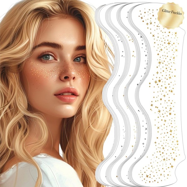 20 Sheets Gold and Silver Glitter Freckles Face Tattoo, Holographic