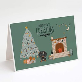 Dapple Wire Haired Dachshund Christmas Everyone Greeting Cards and Envelopes Pack of 8