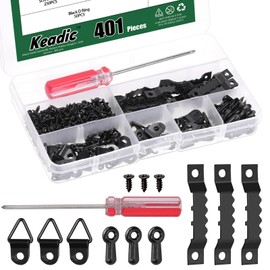 Keadic 401PCS Picture Frame Hangers Assortment Kits Including Sawtooth Photo Frames Holder, Picture Frames Turn Button, D Ring Picture Frame Hanger, Screwdriver for Hanging Pictures(Black)