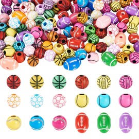 Beadthoven - 120 abalorio de acrílico para pelotas deportivas coloridas de baloncesto, béisbol, voleibol, fútbol, pequeñas abalorio de tenis, rugby para hacer joyas, pulseras, llaveros, manualidades
